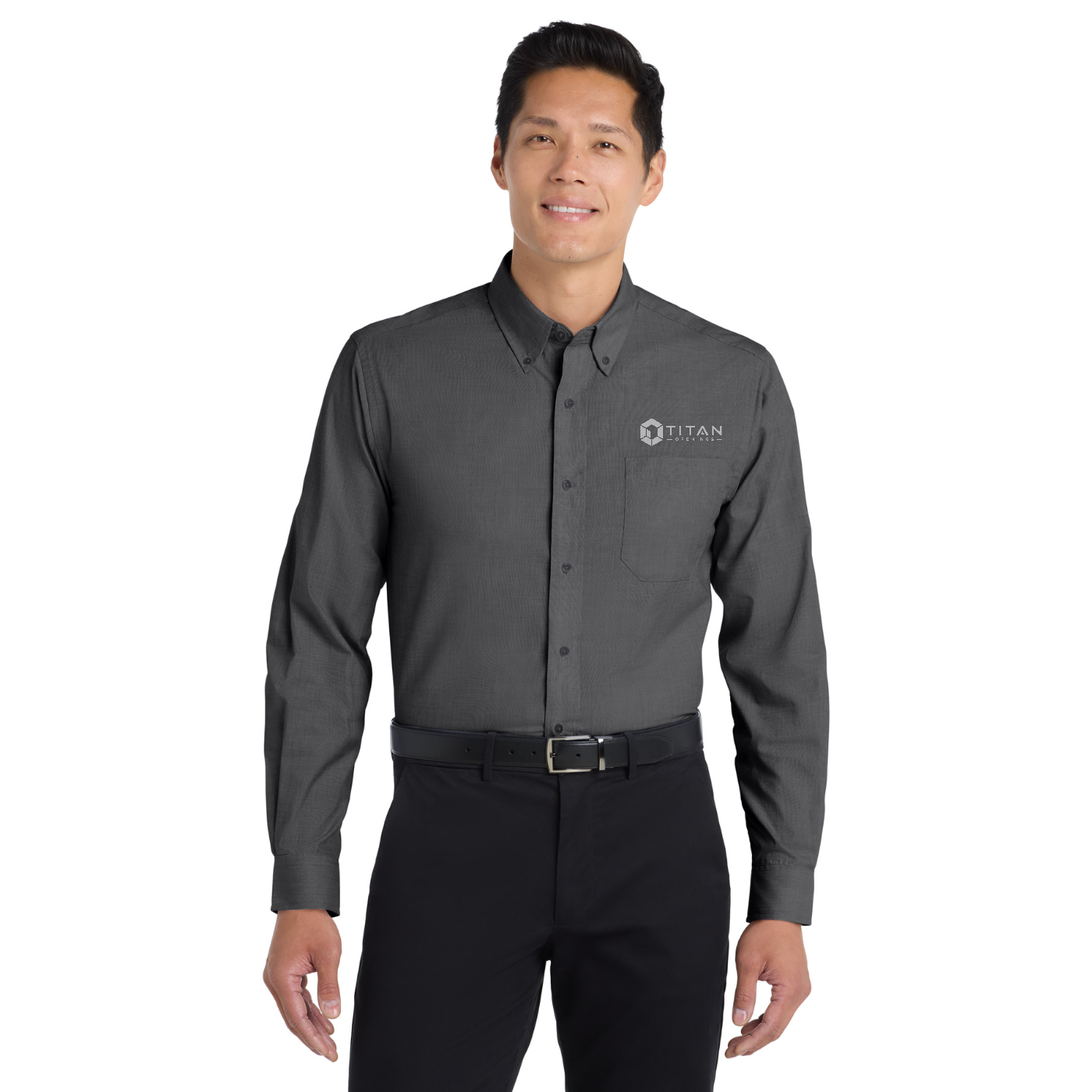 Port Authority Tall Crosshatch Easy Care Shirt - Titan — model