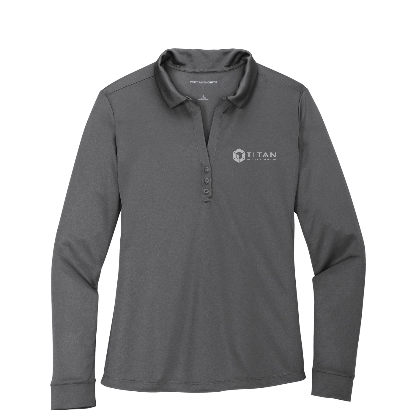 Port Authority Women's Silk Touch Performance Long Sleeve Polo - Titan — Steel Grey