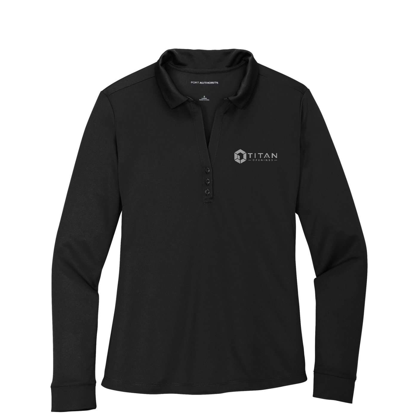 Port Authority  Women's Silk Touch   Performance Long Sleeve Polo - Titan — Black