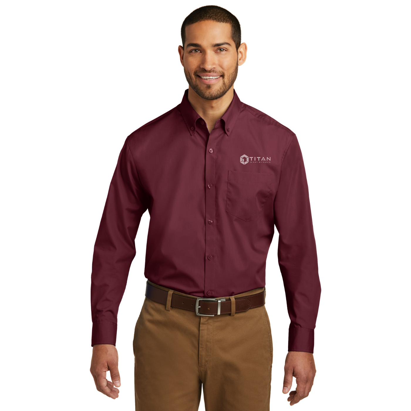 Port Authority Long Sleeve Carefree Poplin Shirt — model