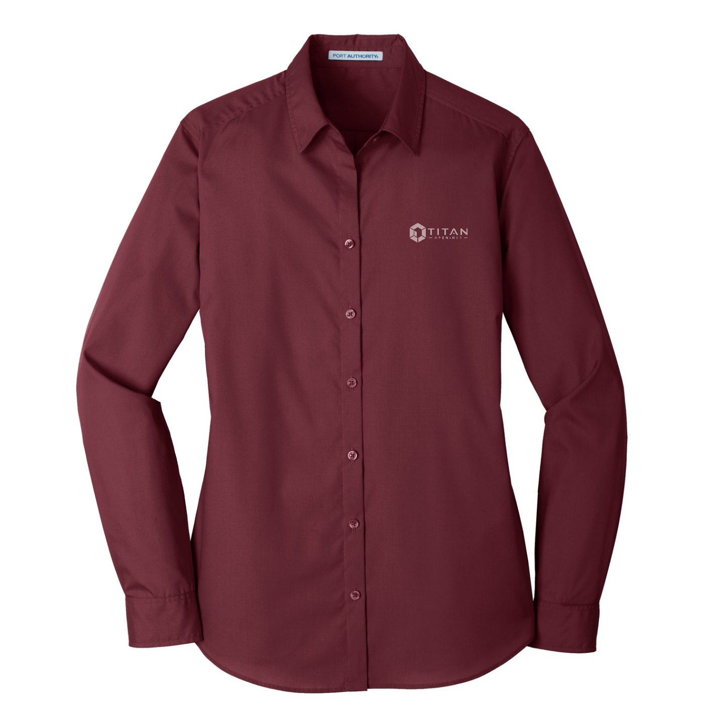 Port Authority Women's Long Sleeve Carefree Poplin Shirt — Burgundy