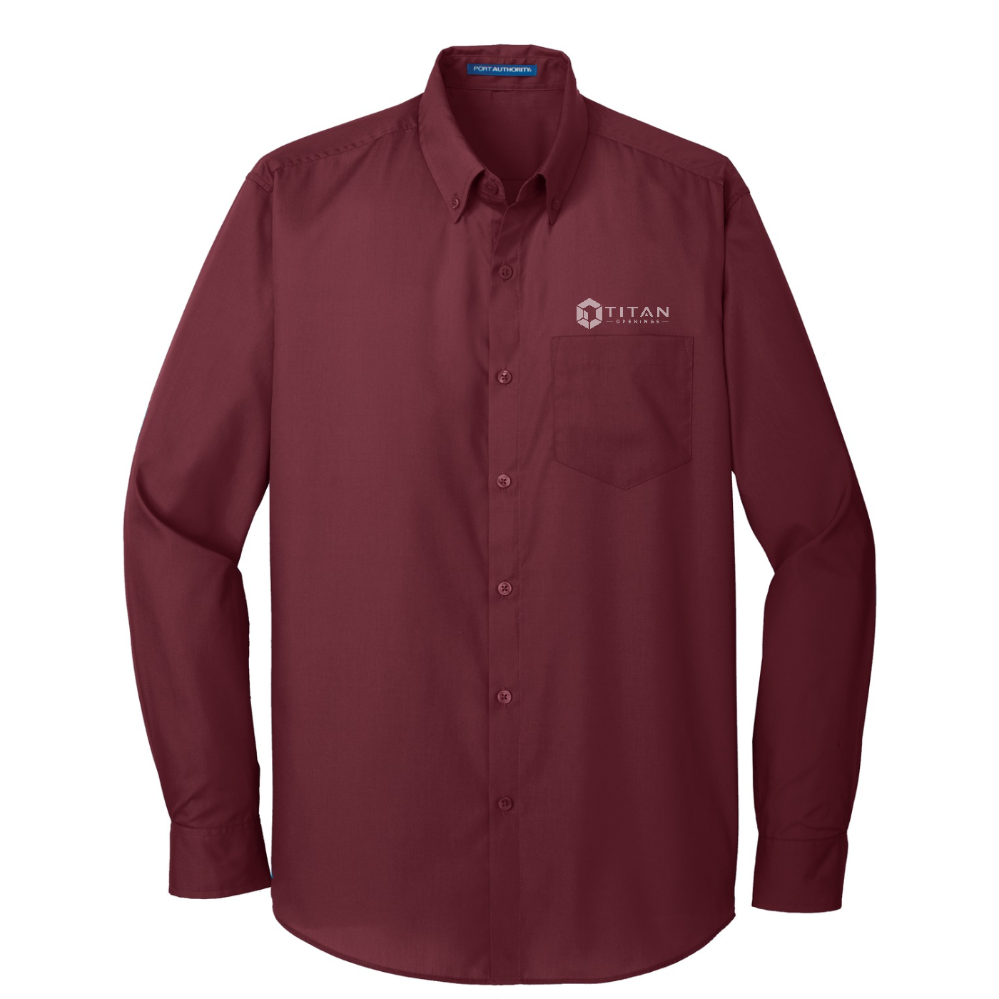 Port Authority Long Sleeve Carefree Poplin Shirt — Burgundy