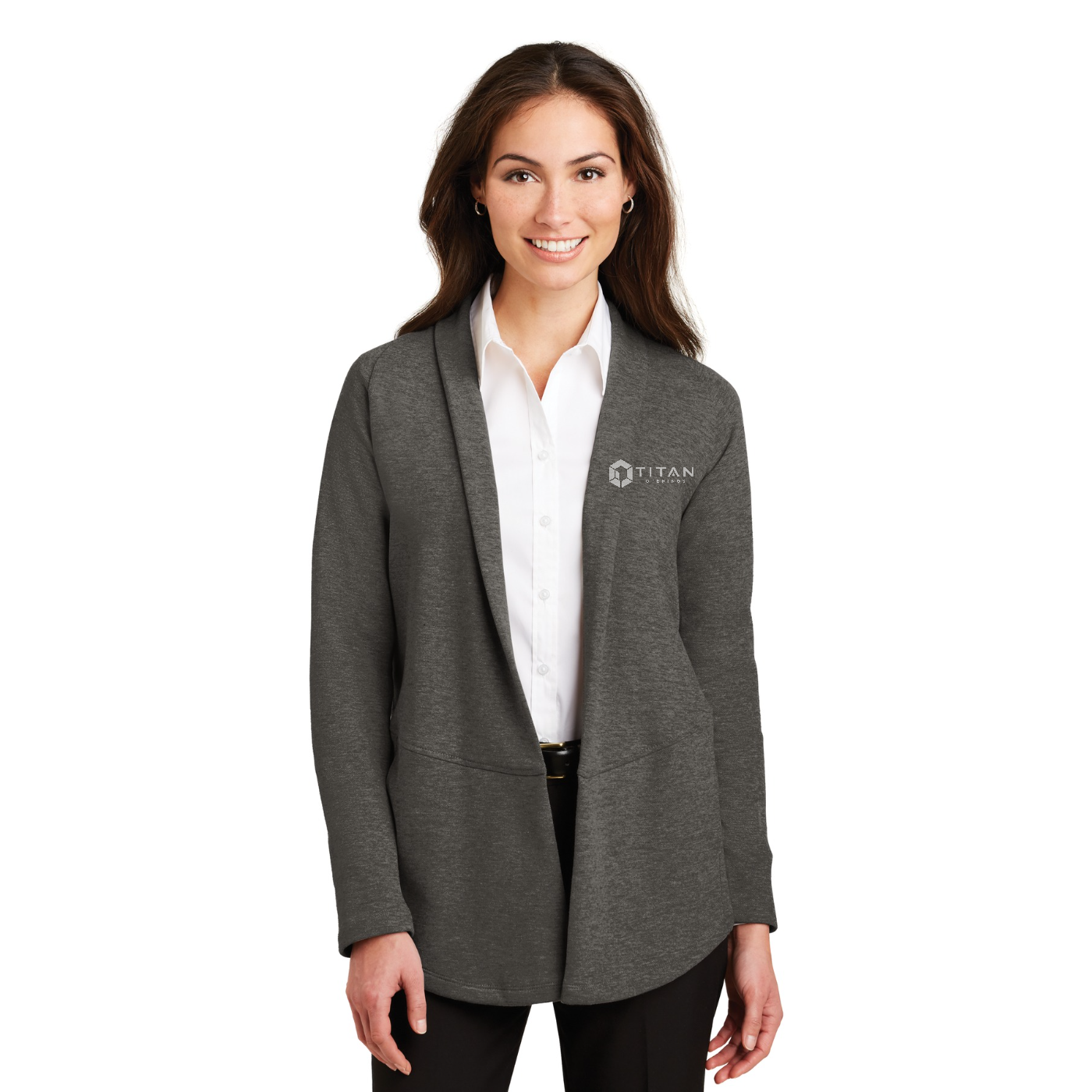 Port Authority Women's Interlock Cardigan - Titan — model