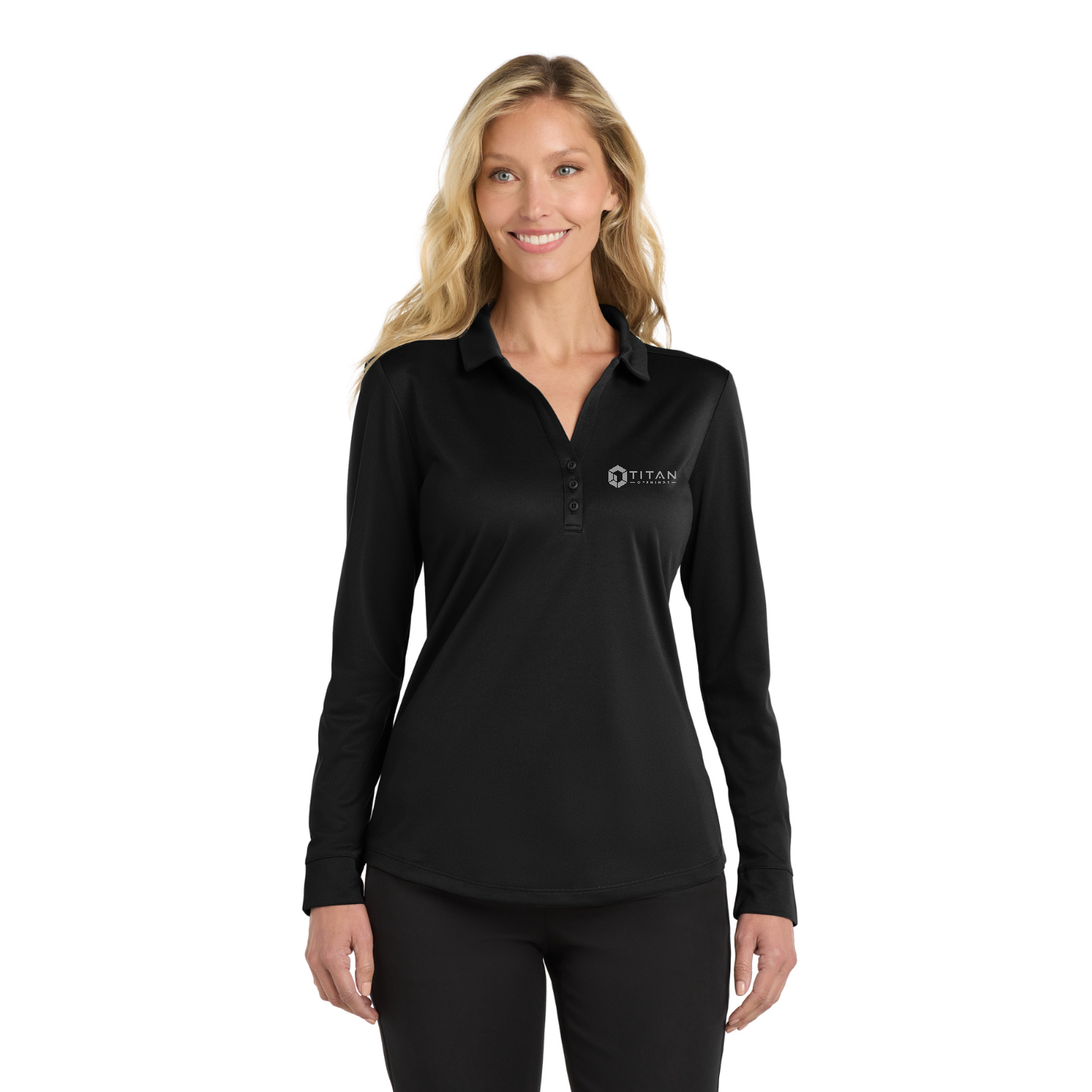 Port Authority  Women's Silk Touch   Performance Long Sleeve Polo - Titan — model