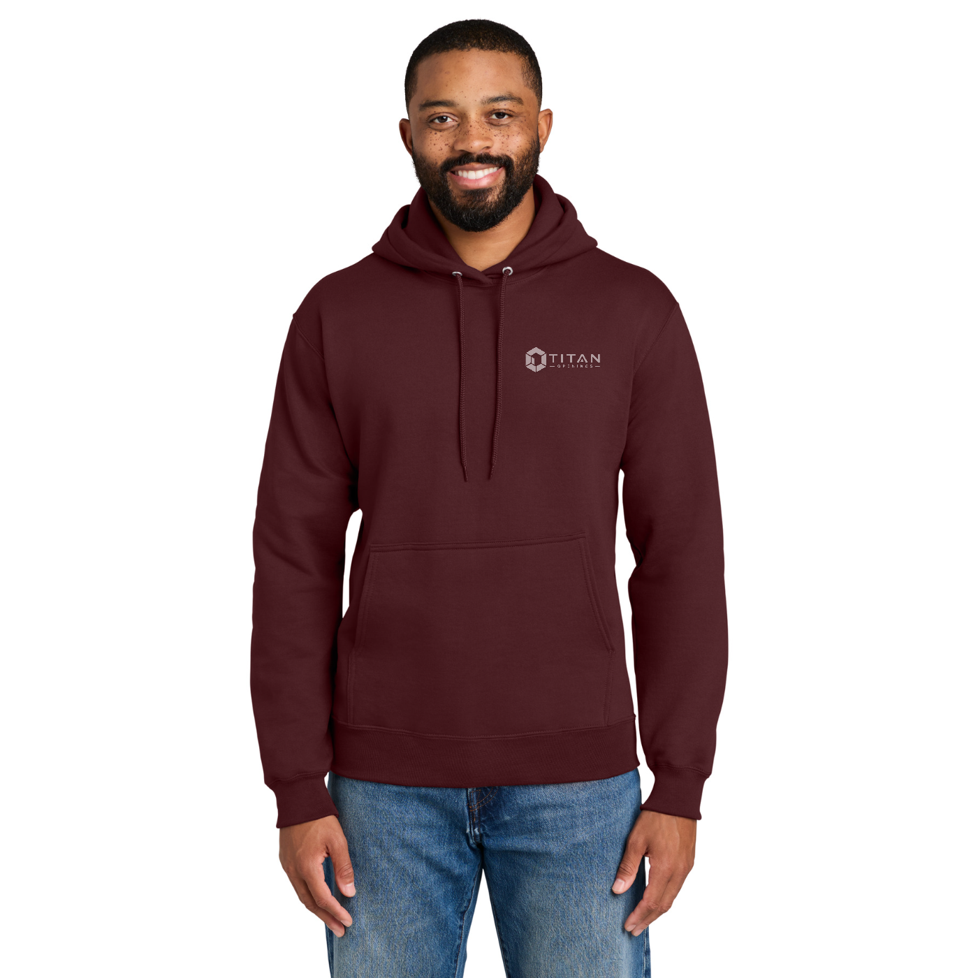 Port & Co Tall Essential Fleece Pullover Hooded Sweatshirt - Titan — model