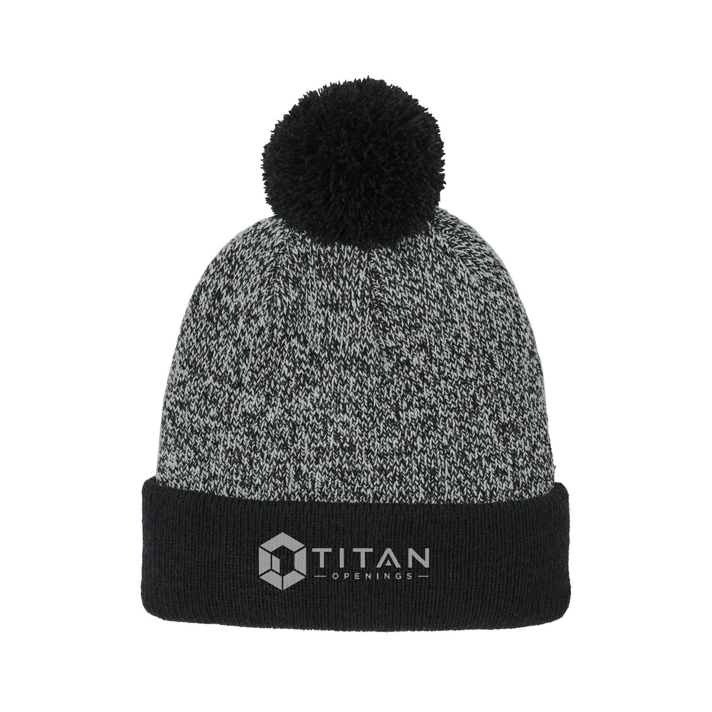 Sport-Tek Halftime Heather Pom Beanie - Titan — Black/ Silver