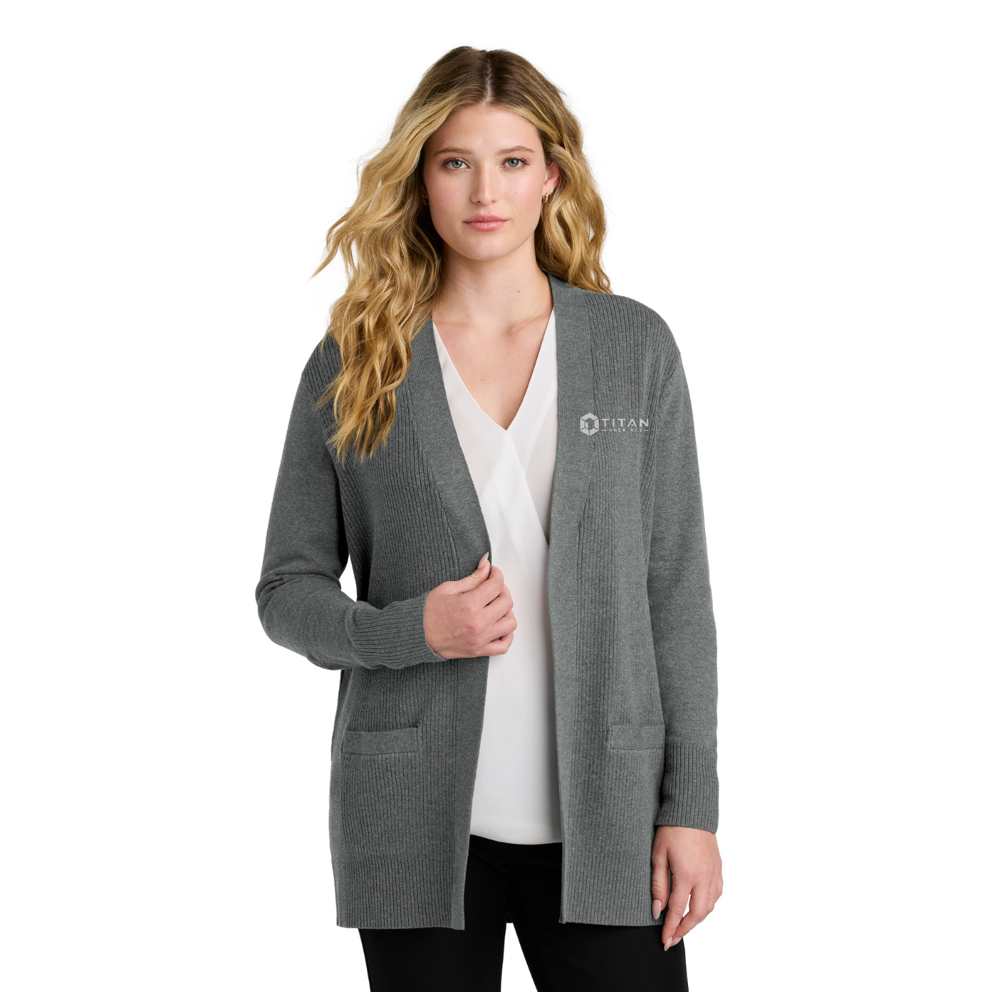 Port Authority Women's Easy Care Open-Front Cardigan Sweater - Titan — model