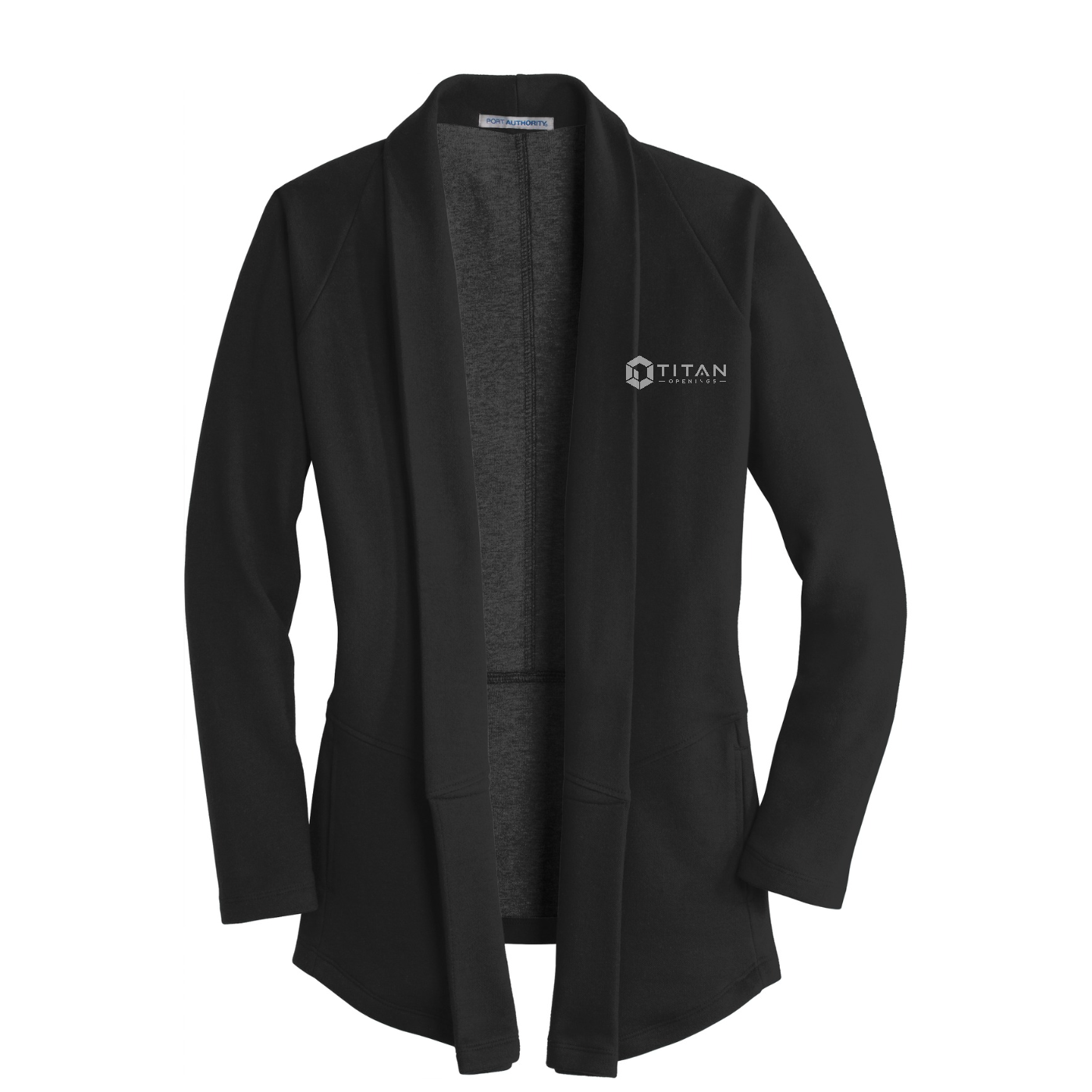 Port Authority Women's Interlock Cardigan - Titan — Deep Black/ Charcoal Heather